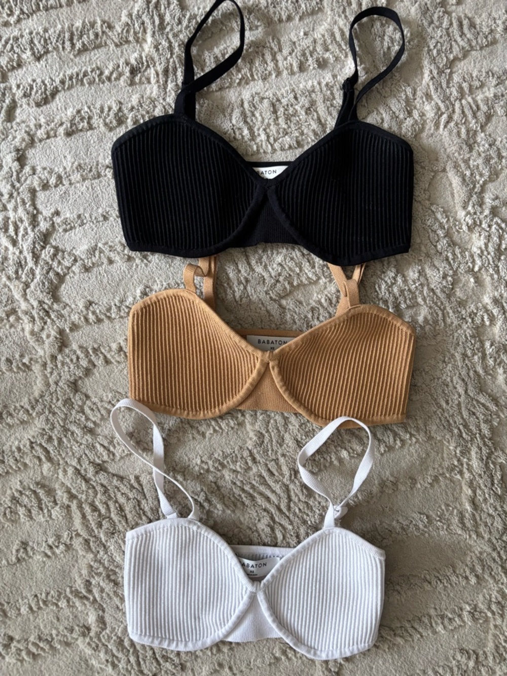 Aritzia Babaton Ribbed Underwire Bralette 3 pack - Black, Camel, White